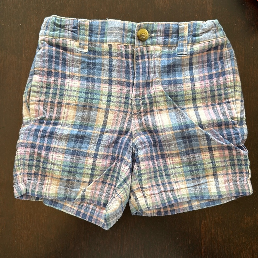 Janie and Jack Plaid Blue Purple and Green Linen and Cotton Blend Short
